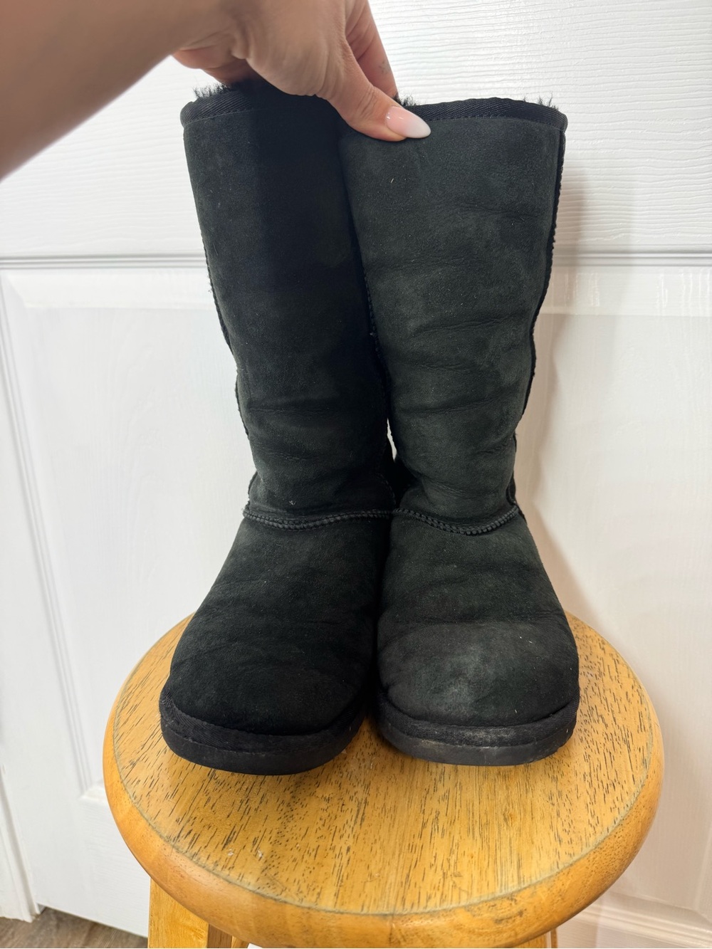 UGG Black Suede Shearling-Lined Mid-Calf Boots